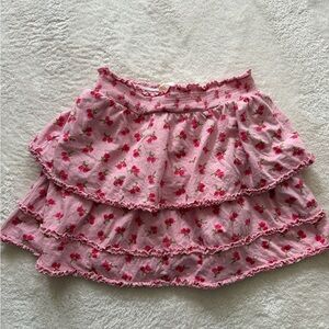 Pink Floral Tiered Ruffle Skirt